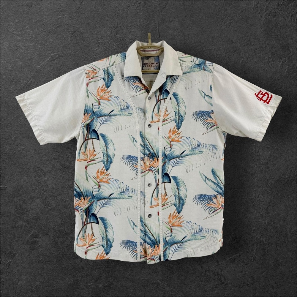 Tommy Bahama St Louis Cardinals Silk Hawaiian Camp Shirt Mens M MLB